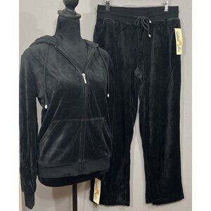 Golden Lillie Cotton Blend Black Jumpsuit Set Zip Drawstring Size Medium